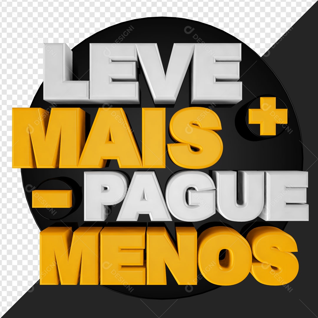 Selo 3D Preto Leve Mais Pague Menos Para Composição PSD