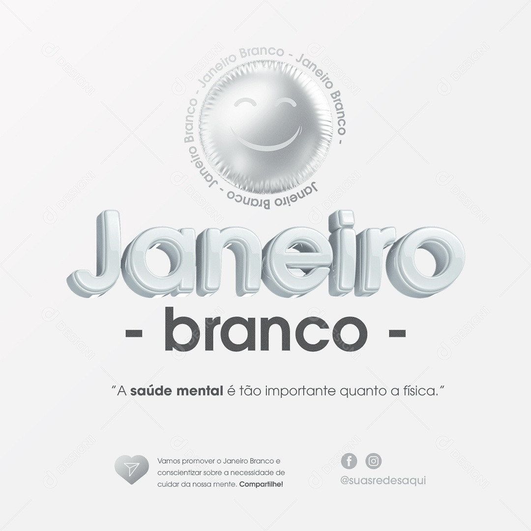 Janeiro Branco A Saúde Mental é tão Importante Quanto a Física Social Media PSD Editável
