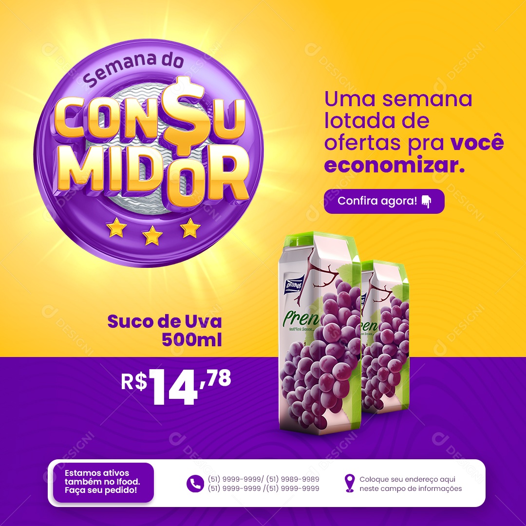 Semana do Consumidor Supermercado Suco de Uva Uma Semana Lotada de Ofertas Social Media PSD Editável
