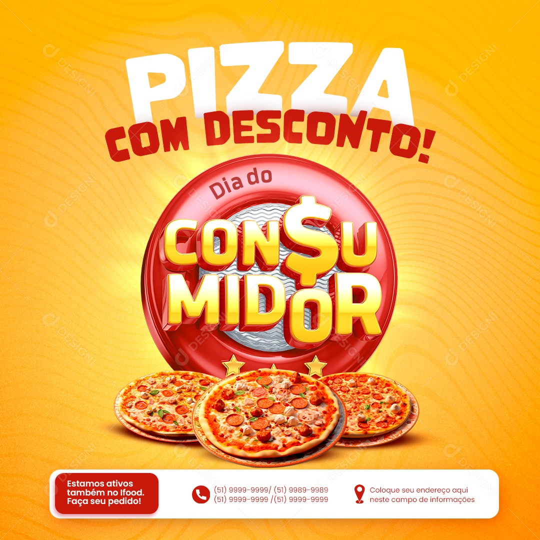 Pizzaria Dia do Consumidor Pizza com Desconto Social Media PSD Editável