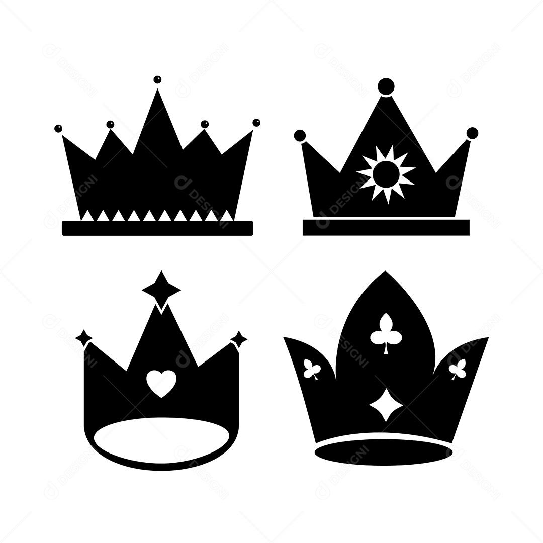 Conjunto de Ícones de Coroa Ilustração Vetor EPS