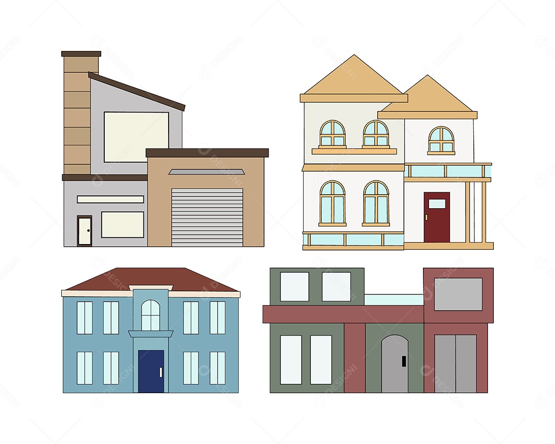 Conjunto de Modelos de Casas Ilustração Vetor EPS