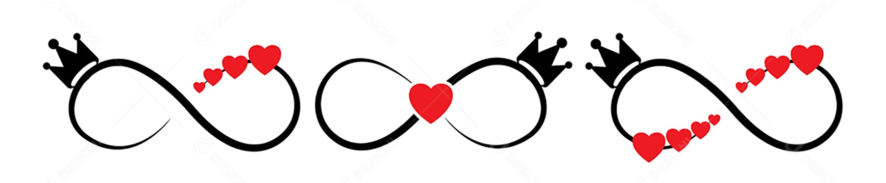 Corações Infinitos com Coroa Ilustração Vetor EPS