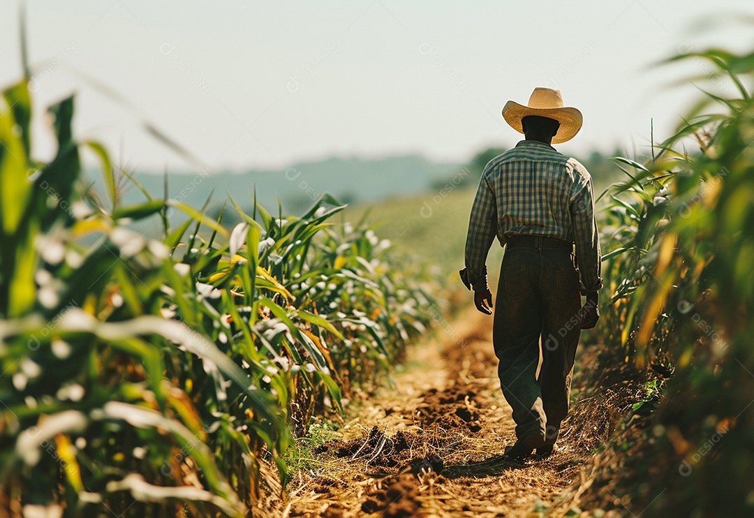 Homem fazendeiro caminhando na plantação na fazenda