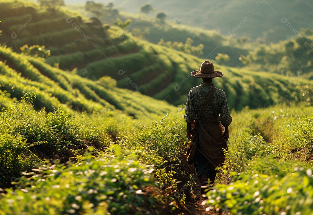 Homem fazendeiro caminhando na plantação na fazenda