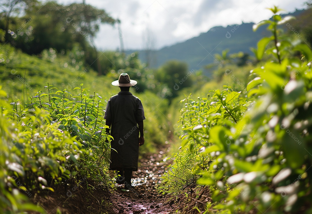 Homem fazendeiro caminhando na plantação na fazenda