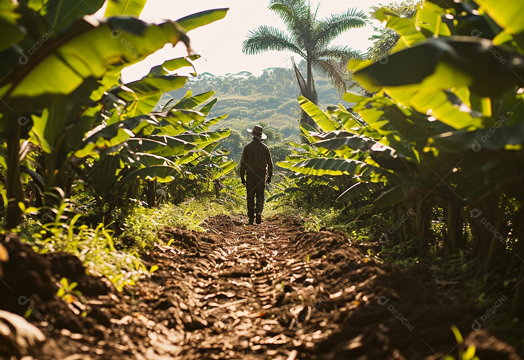 Homem fazendeiro caminhando na plantação na fazenda