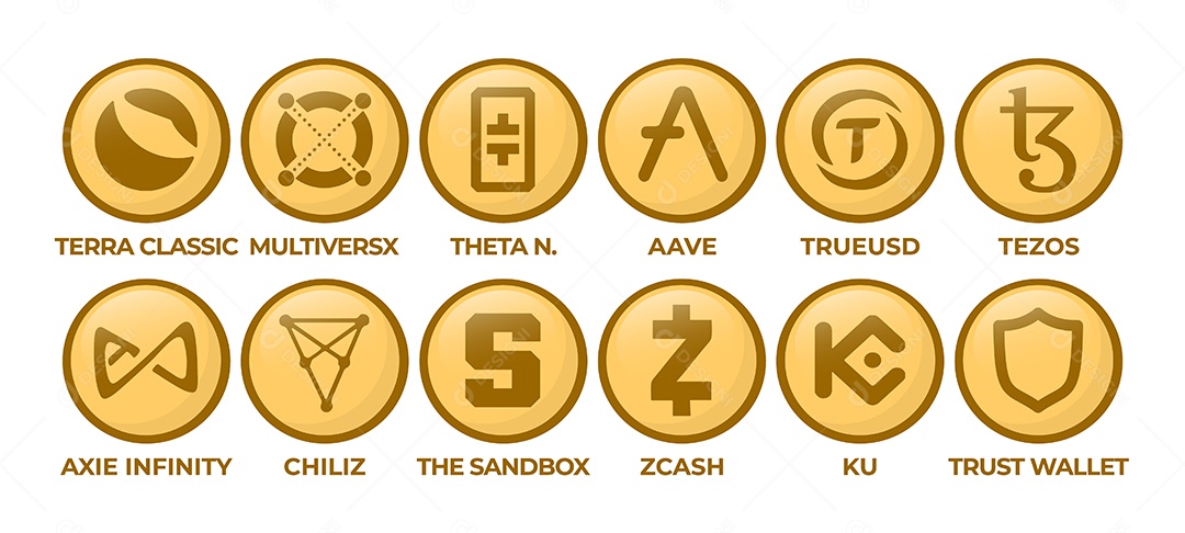 Conjunto de Ícones de Criptomoeda Ilustração Vetor EPS