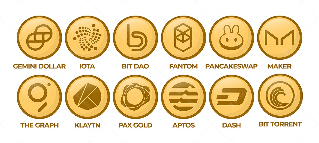 Conjunto de Ícones de Criptomoeda Ilustração Vetor EPS