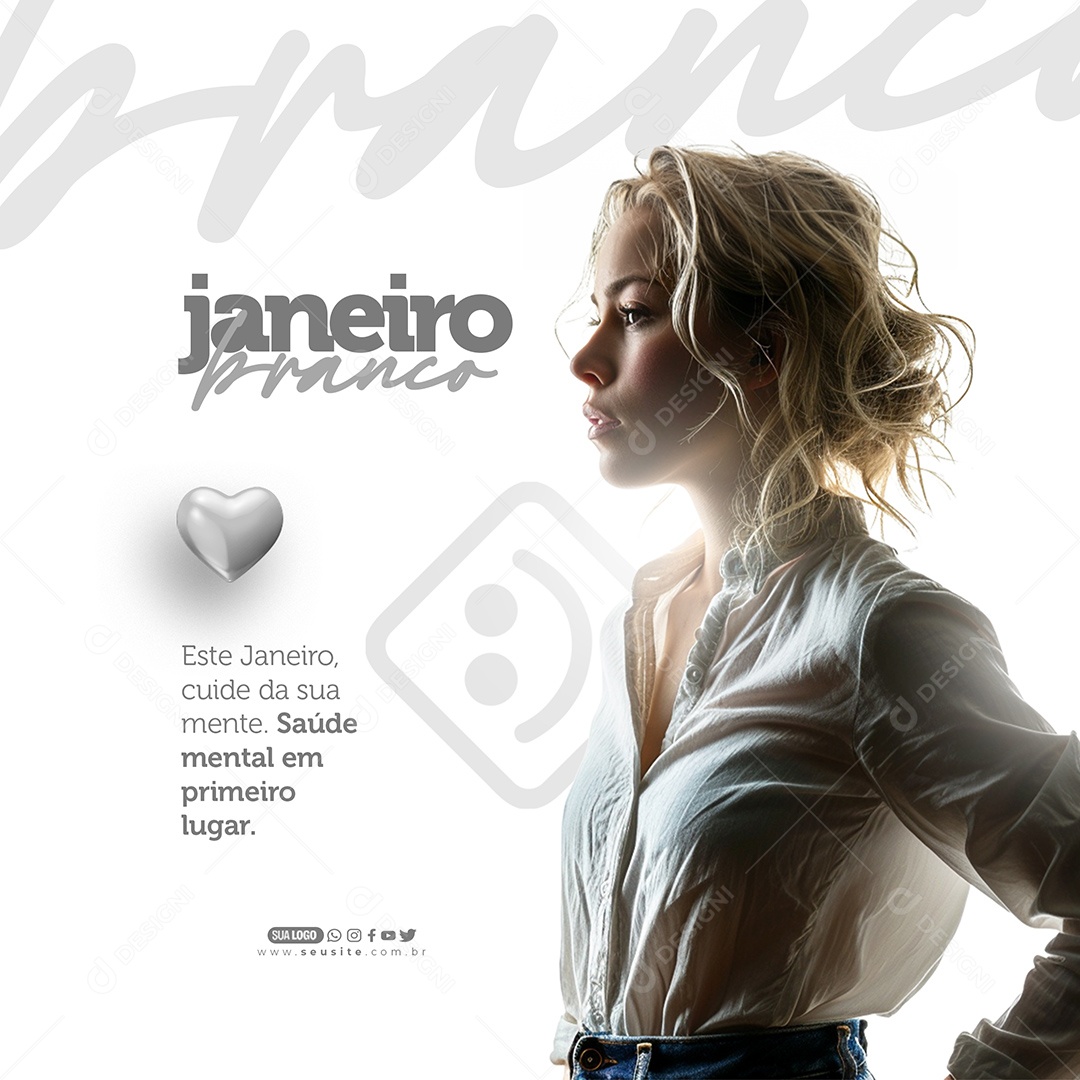 Janeiro Branco Saúde Mental em Primeiro Lugar Social Media PSD Editável