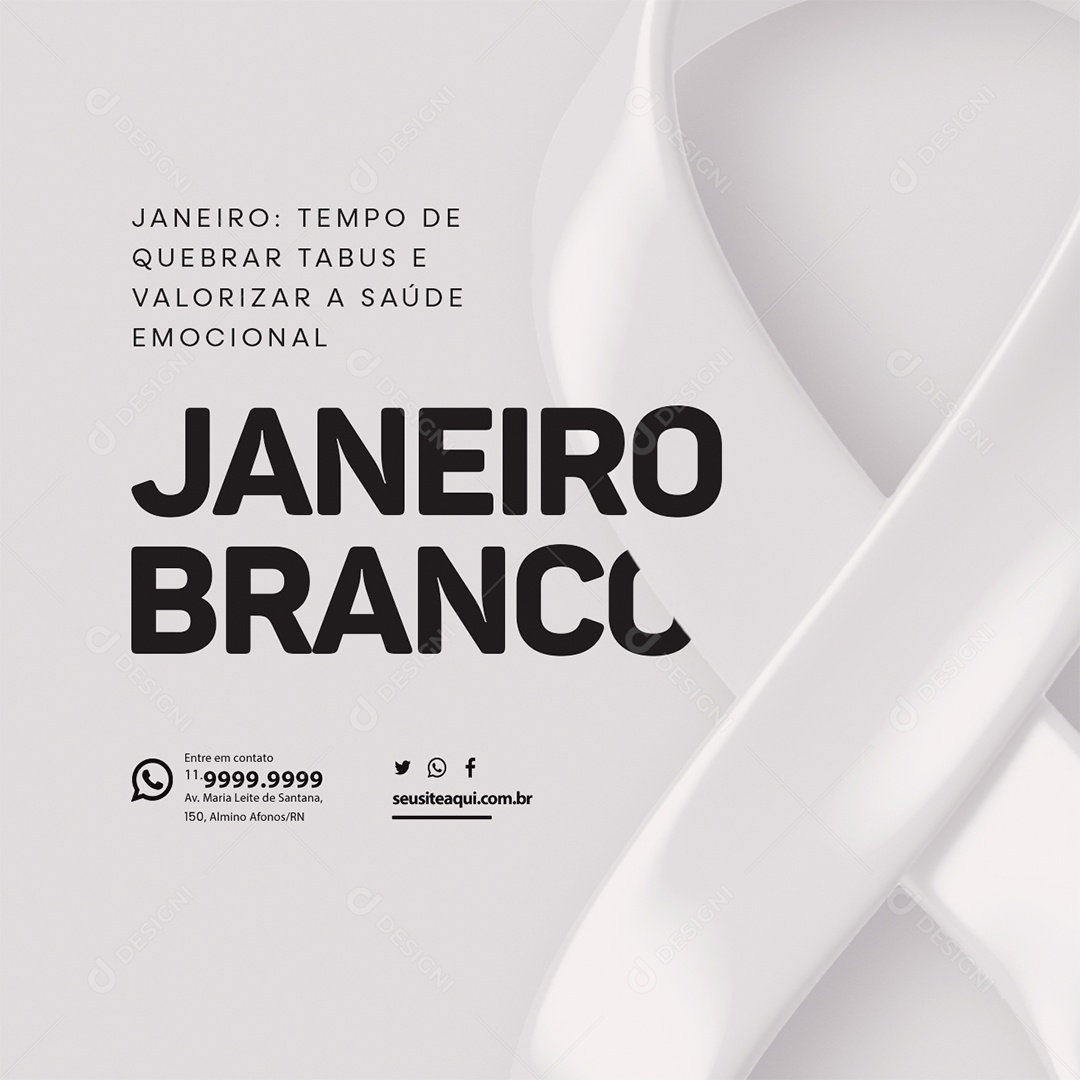 Janeiro Branco Tempo de Quebrar Tabus e Valorizar a Saúde Emocional Social Media PSD Editável