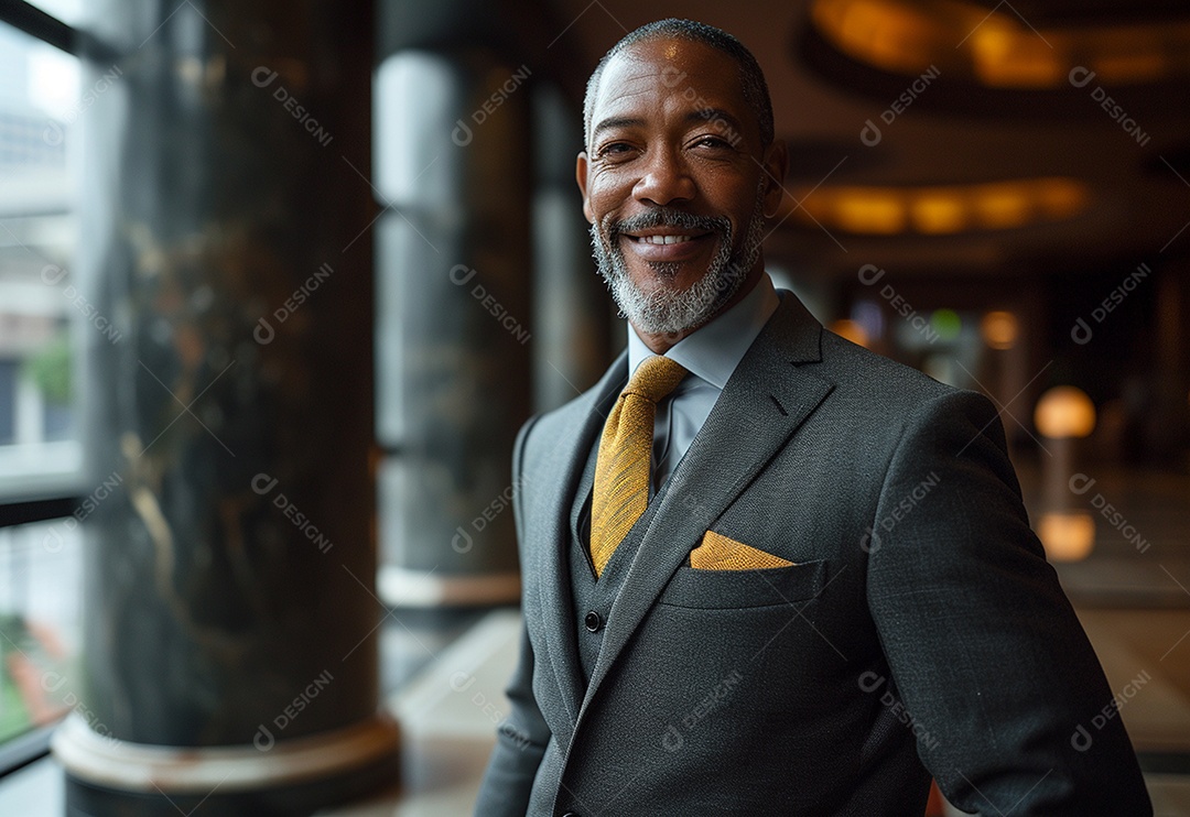 Empresário confiante sorrindo enquanto está de braços cruzados no escritório