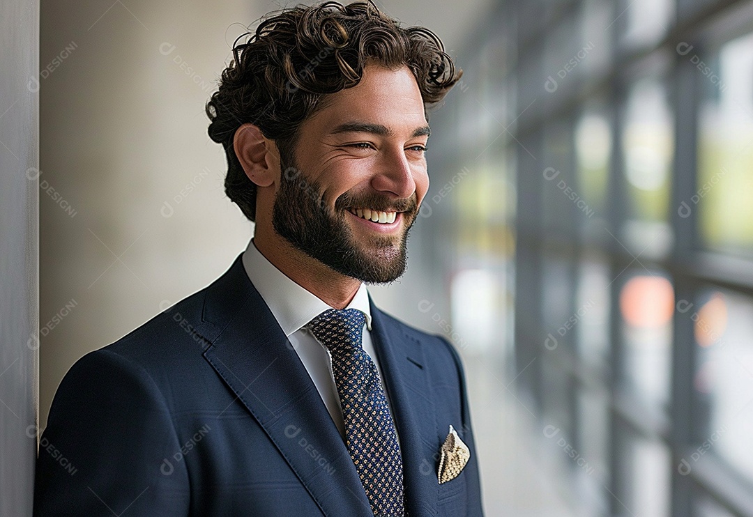 Empresário confiante sorrindo enquanto está de braços cruzados no escritório