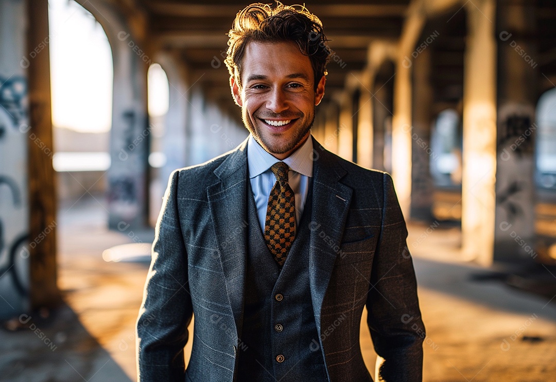 Empresário confiante sorrindo enquanto está de braços cruzados no escritório