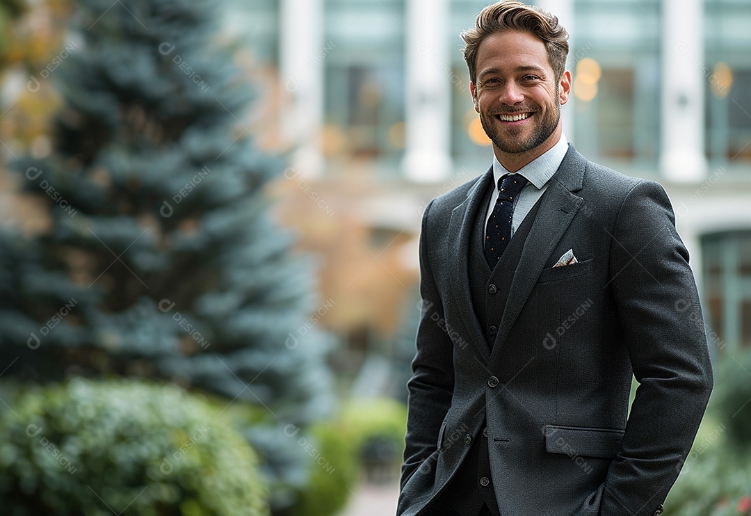 Empresário confiante sorrindo enquanto está de braços cruzados no escritório