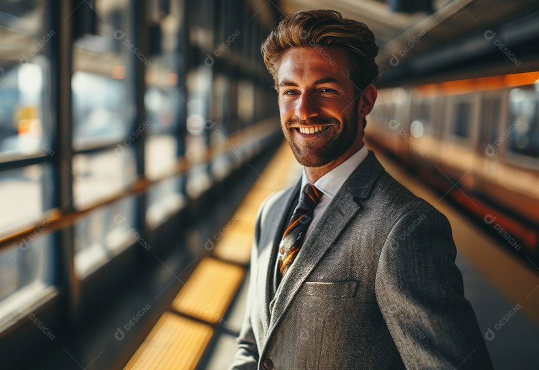 Empresário confiante sorrindo enquanto está de braços cruzados no escritório