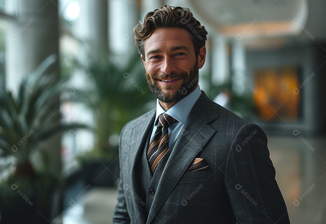 Empresário confiante sorrindo enquanto está de braços cruzados no escritório