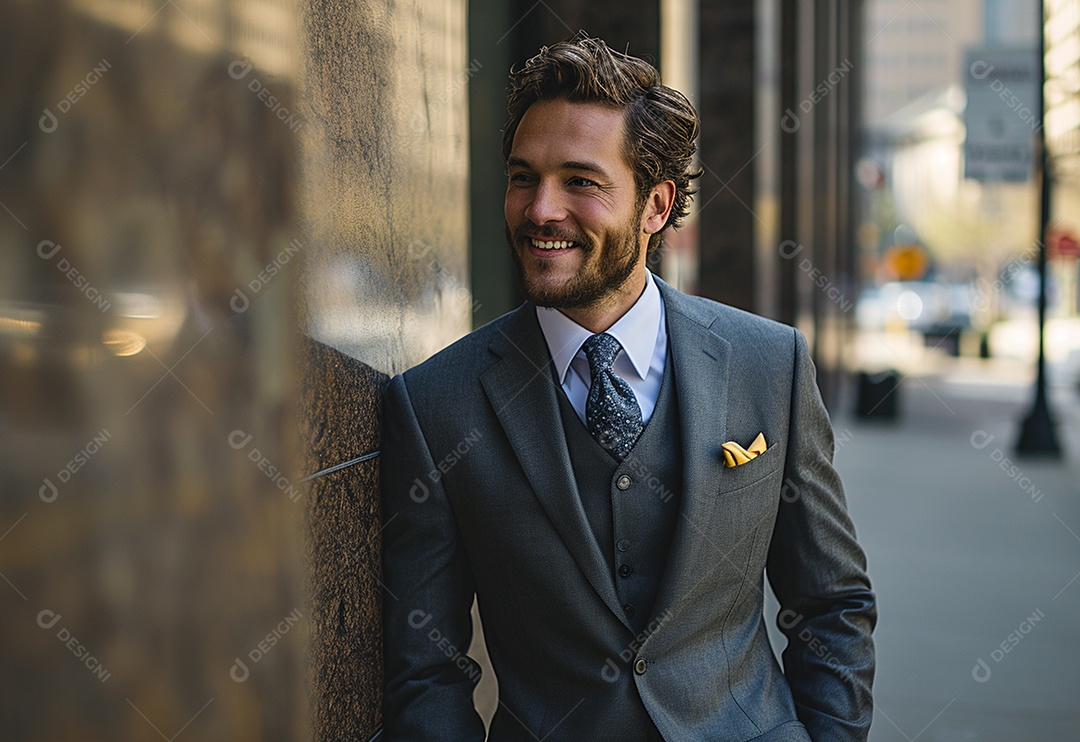 Empresário confiante sorrindo enquanto está de braços cruzados no escritório