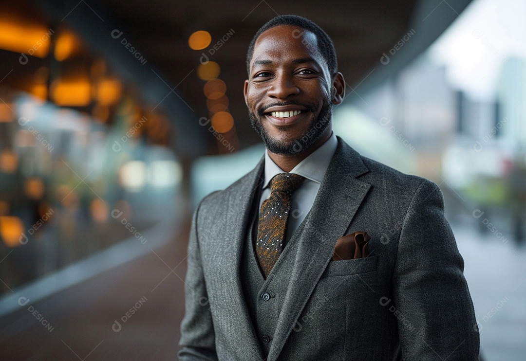 Empresário confiante sorrindo enquanto está de braços cruzados no escritório