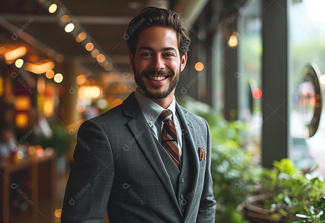 Empresário confiante sorrindo enquanto está de braços cruzados no escritório