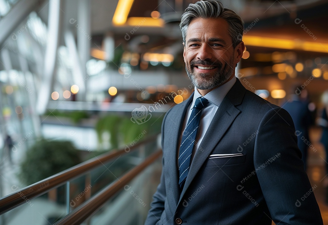 Empresário confiante sorrindo enquanto está de braços cruzados no escritório