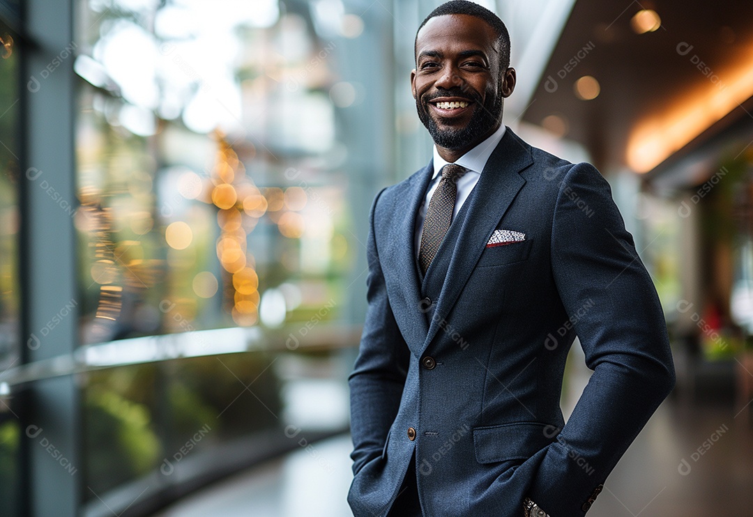 Empresário confiante sorrindo enquanto está de braços cruzados no escritório