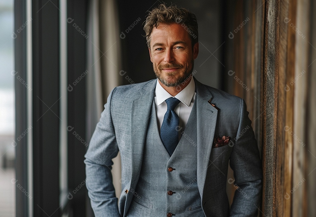 Empresário confiante sorrindo enquanto está de braços cruzados no escritório