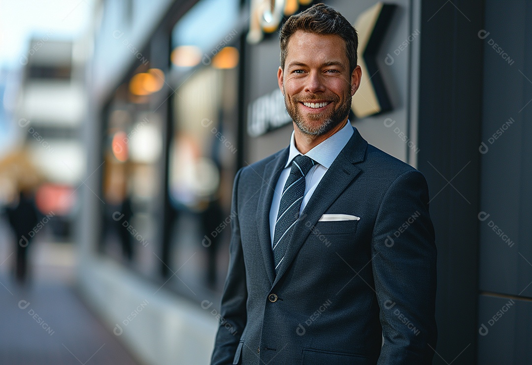 Empresário confiante sorrindo enquanto está de braços cruzados no escritório