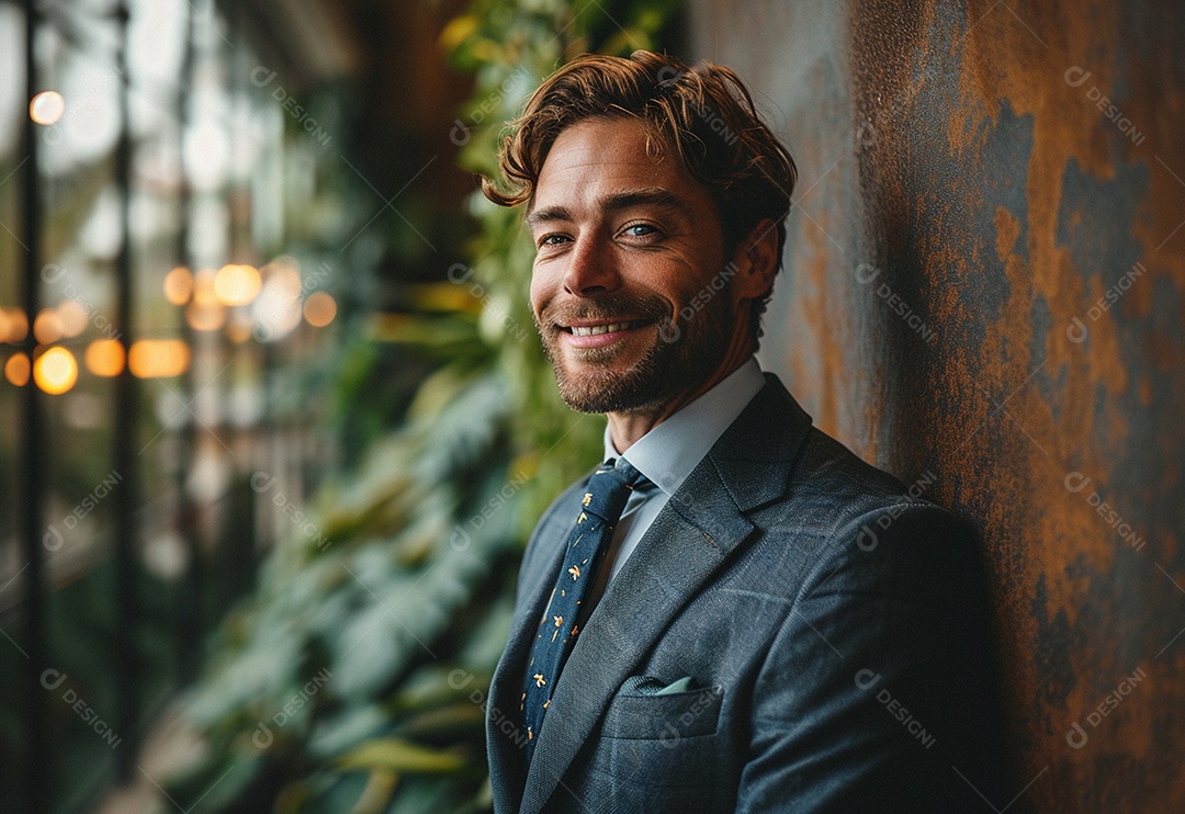 Empresário confiante sorrindo enquanto está de braços cruzados no escritório