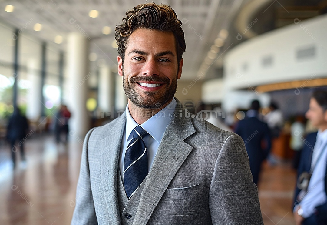 Empresário confiante sorrindo enquanto está de braços cruzados no escritório