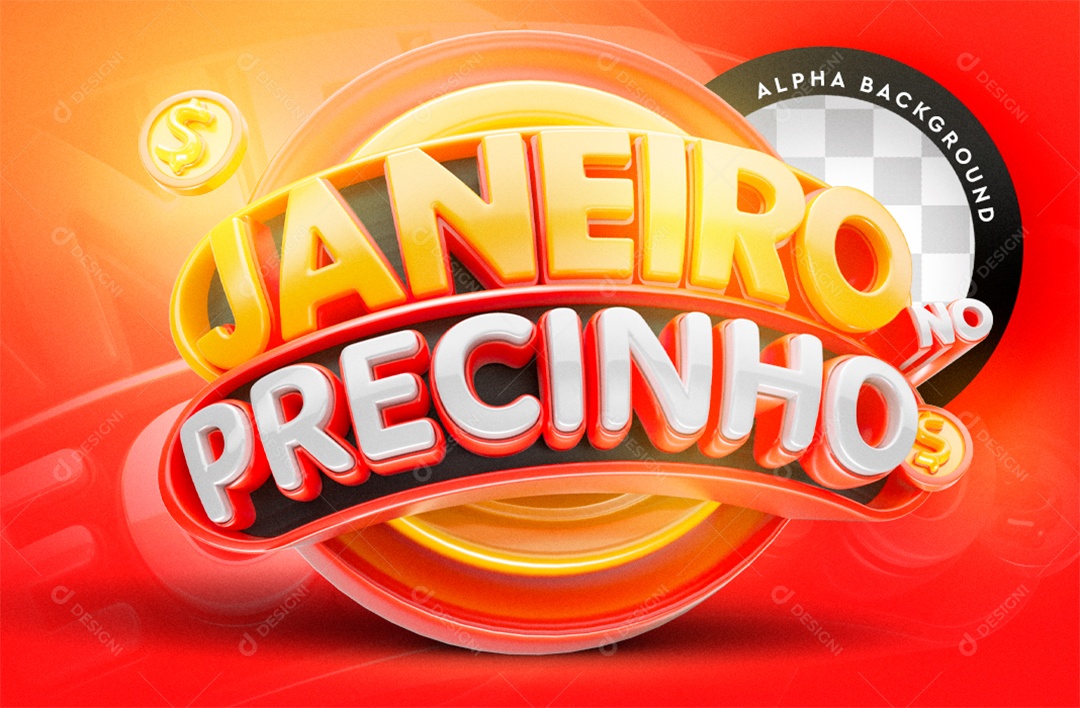 Selo 3D Vermelho Janeiro No Precinho Para Composição PSD