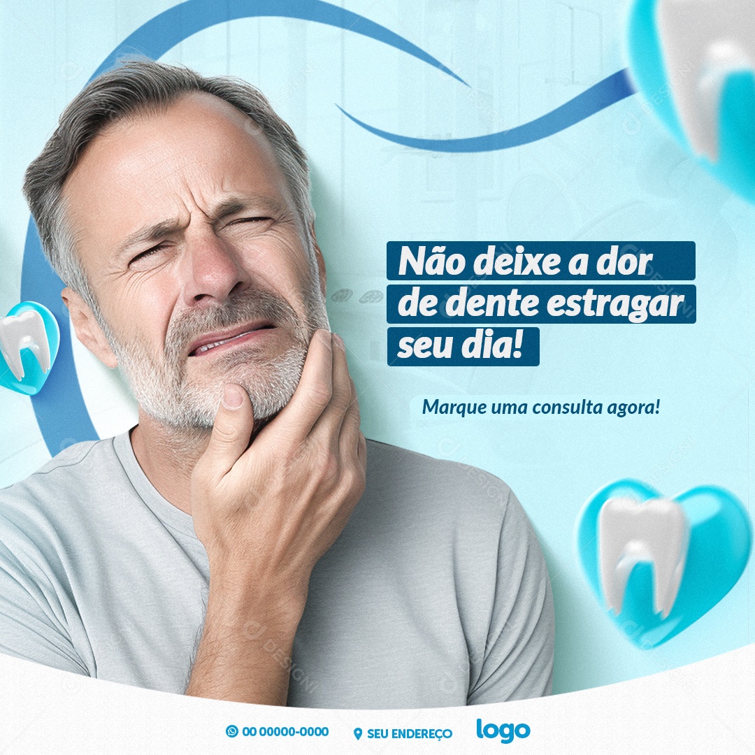 Clínica Odontológica Dentista Não deixe a dor de dente estragar seu dia Marque uma consulta agora Social Media PSD Editável