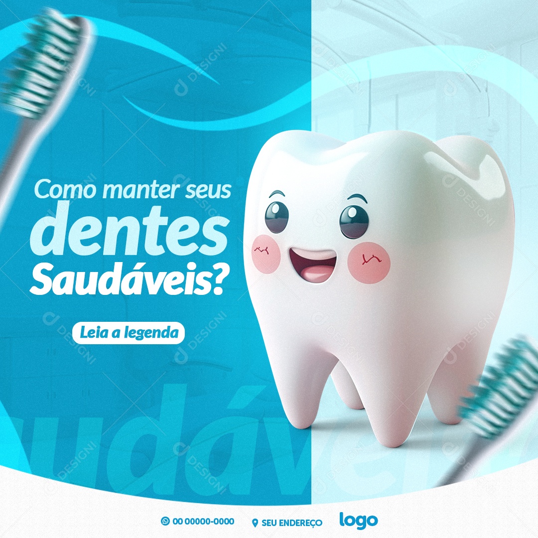 Clínica Odontológica Dentista Como Manter seus Dentes Saudáveis Social Media PSD Editável