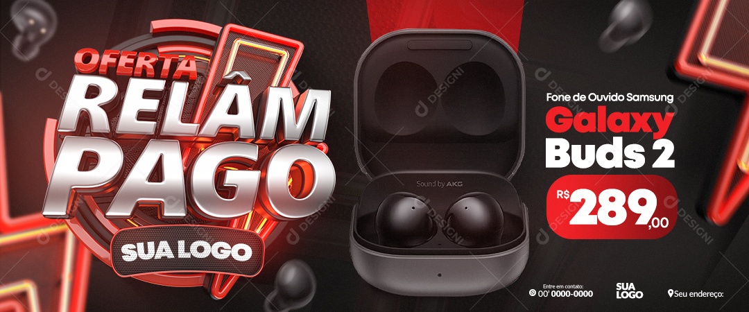 Banner Oferta Relâmpago Fone de Ouvido Samsung Galaxy Buds 2 Loja de Eletrônicos Social Media PSD Editável
