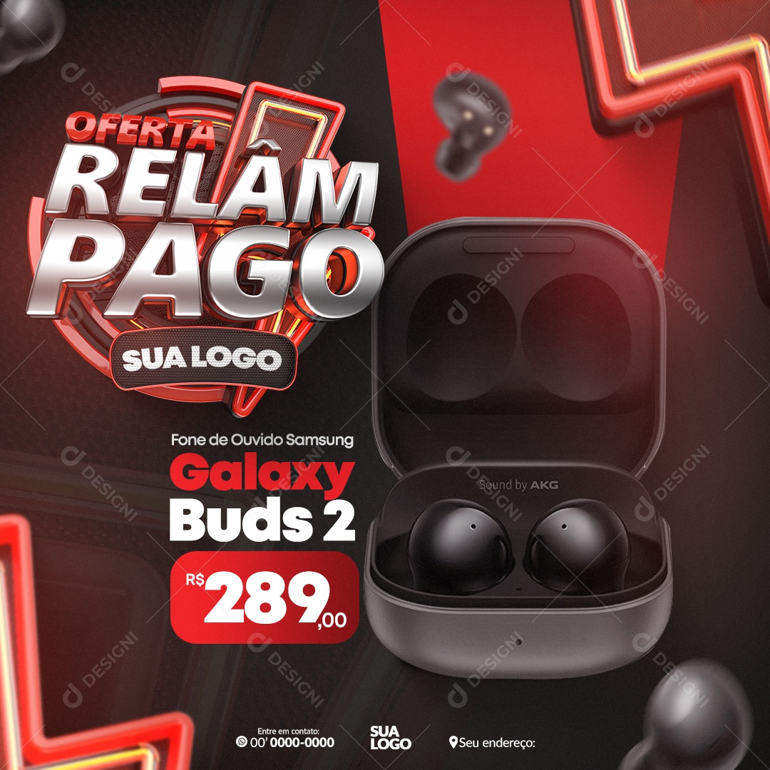 Oferta Relâmpago Fone de Ouvido Samsung Galaxy Buds 2 Loja de Eletrônicos Social Media PSD Editável