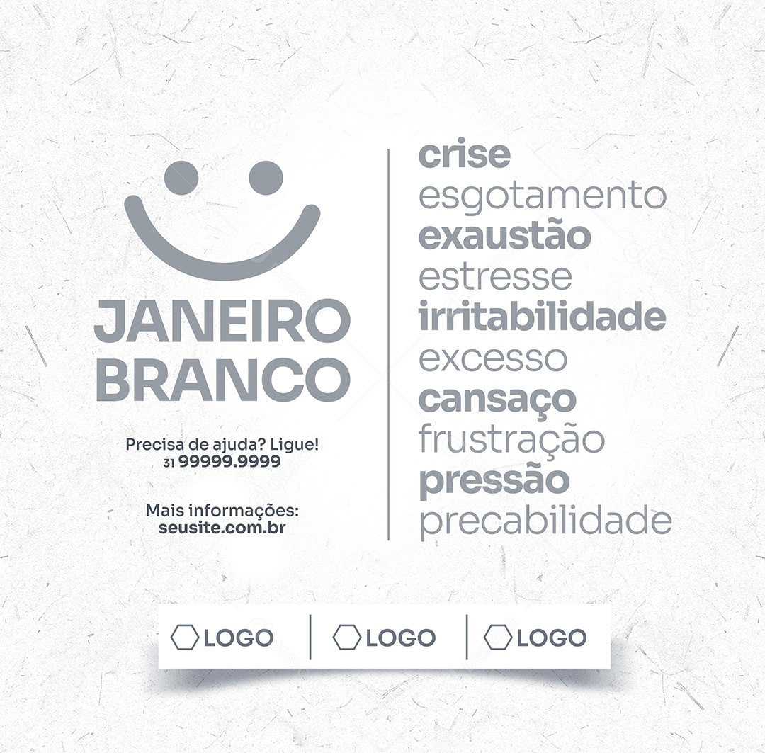 Social Media Feed Janeiro Branco Crise Mental PSD Editável