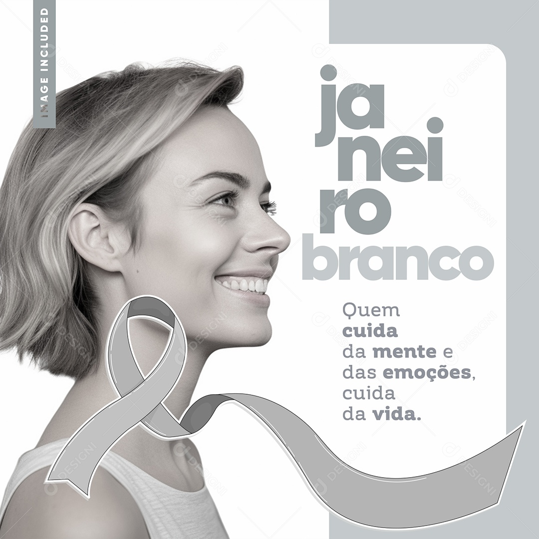 Social Media Feed Janeiro Branco Cuida Da Vida e Das Emoções PSD Editável