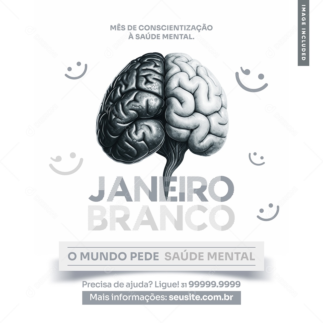 Social Media Feed Janeiro Branco Mês De Conscientização PSD Editável