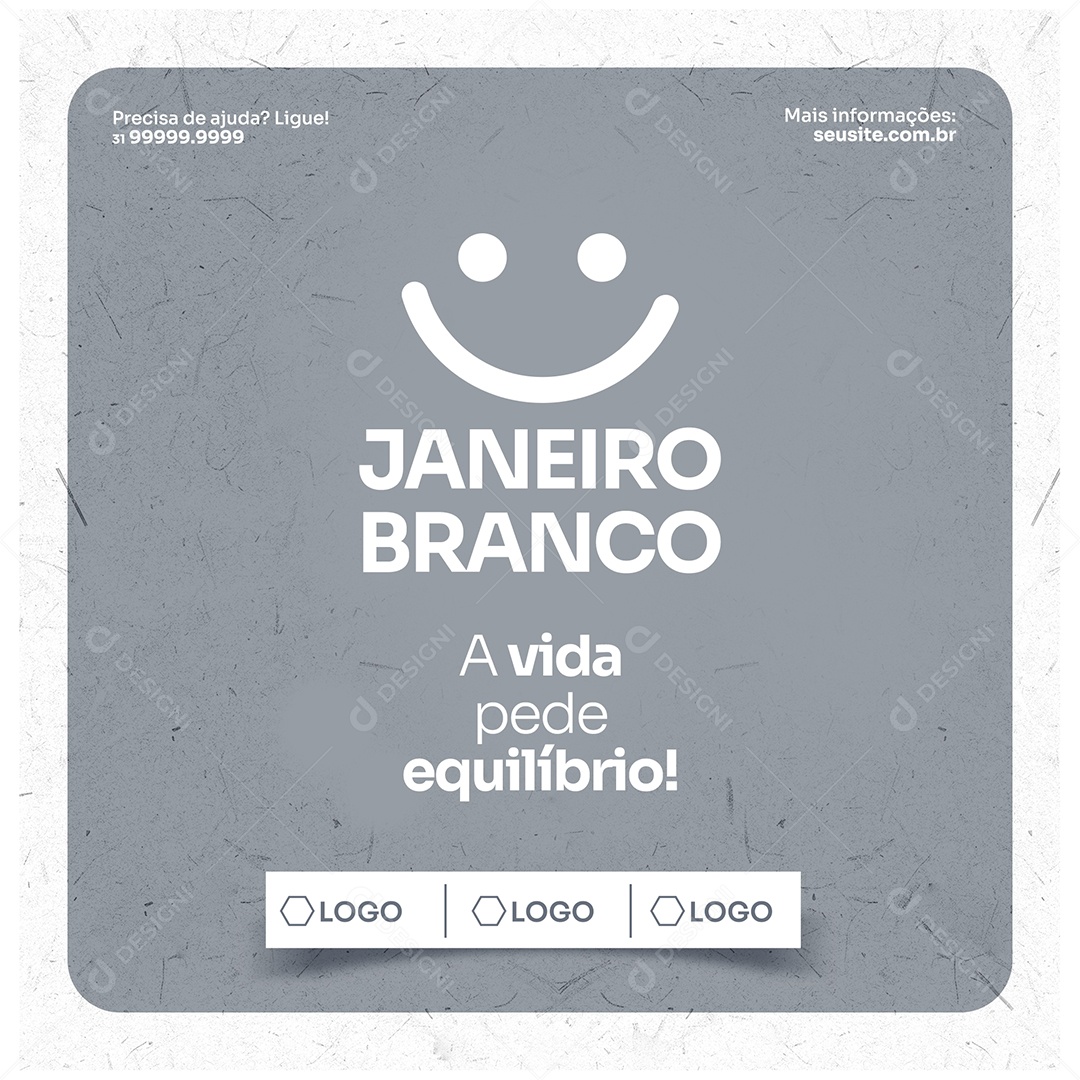 Feed A Vida Pede Equilíbrio Janeiro Branco Social Media PSD Editável