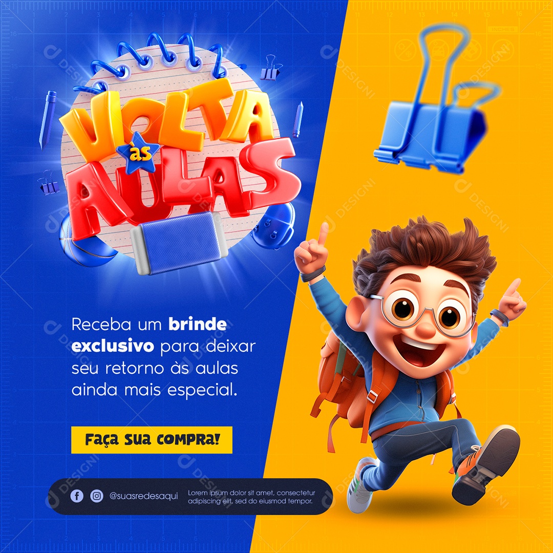 Volta às Aulas Receba um brinde exclusivo para deixar seu retorno às aulas ainda mais especial Social Media PSD Editável