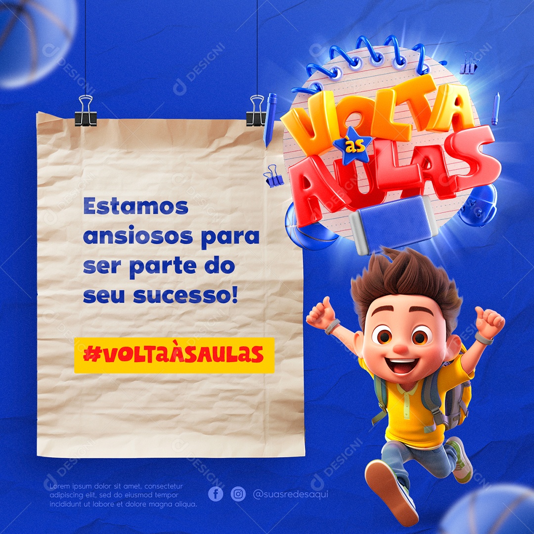 Estamos ansiosos para ser parte do seu sucesso Volta às Aulas Social Media PSD Editável
