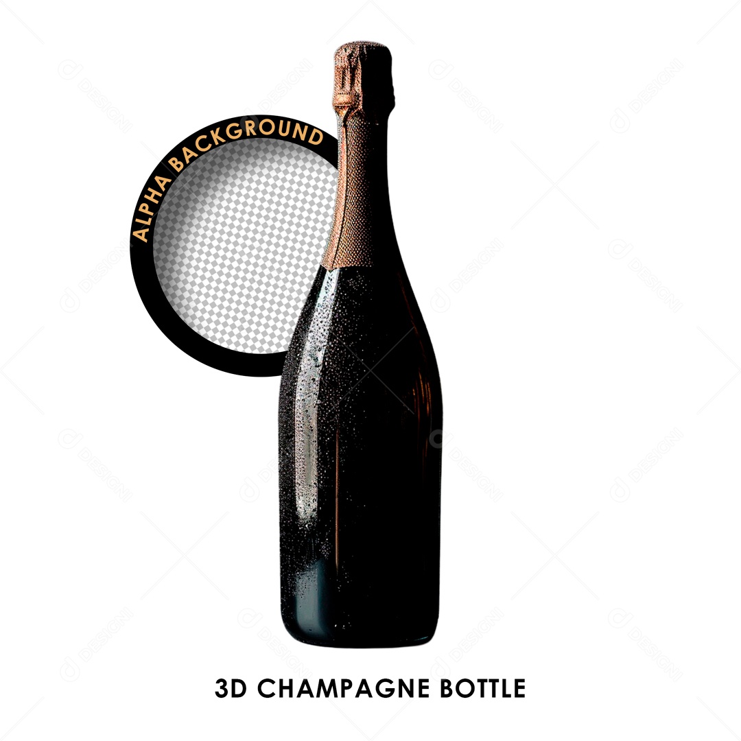 Garrafa de Champagne Elemento 3D Preto para Composição PSD
