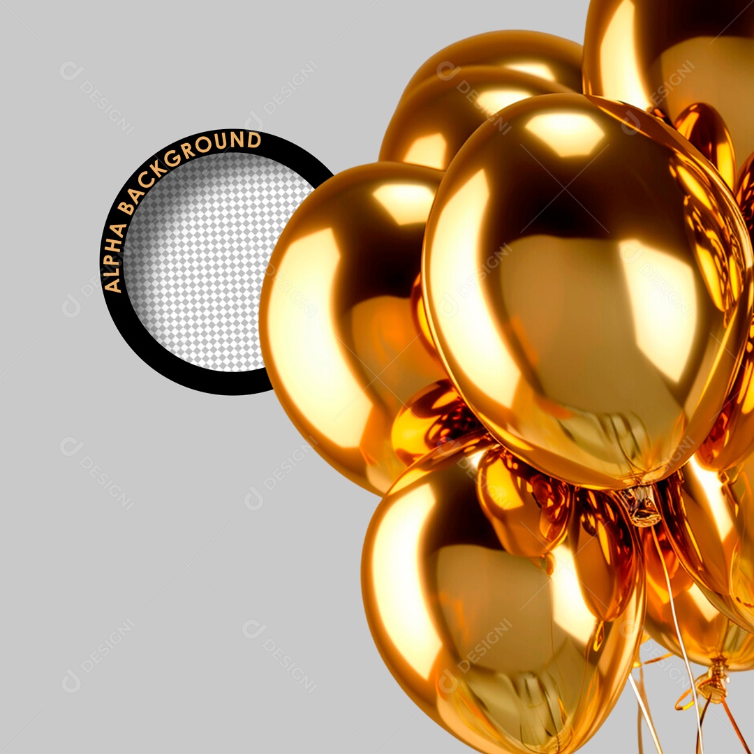 Balões de Ano Novo Elemento 3D para Composição PSD