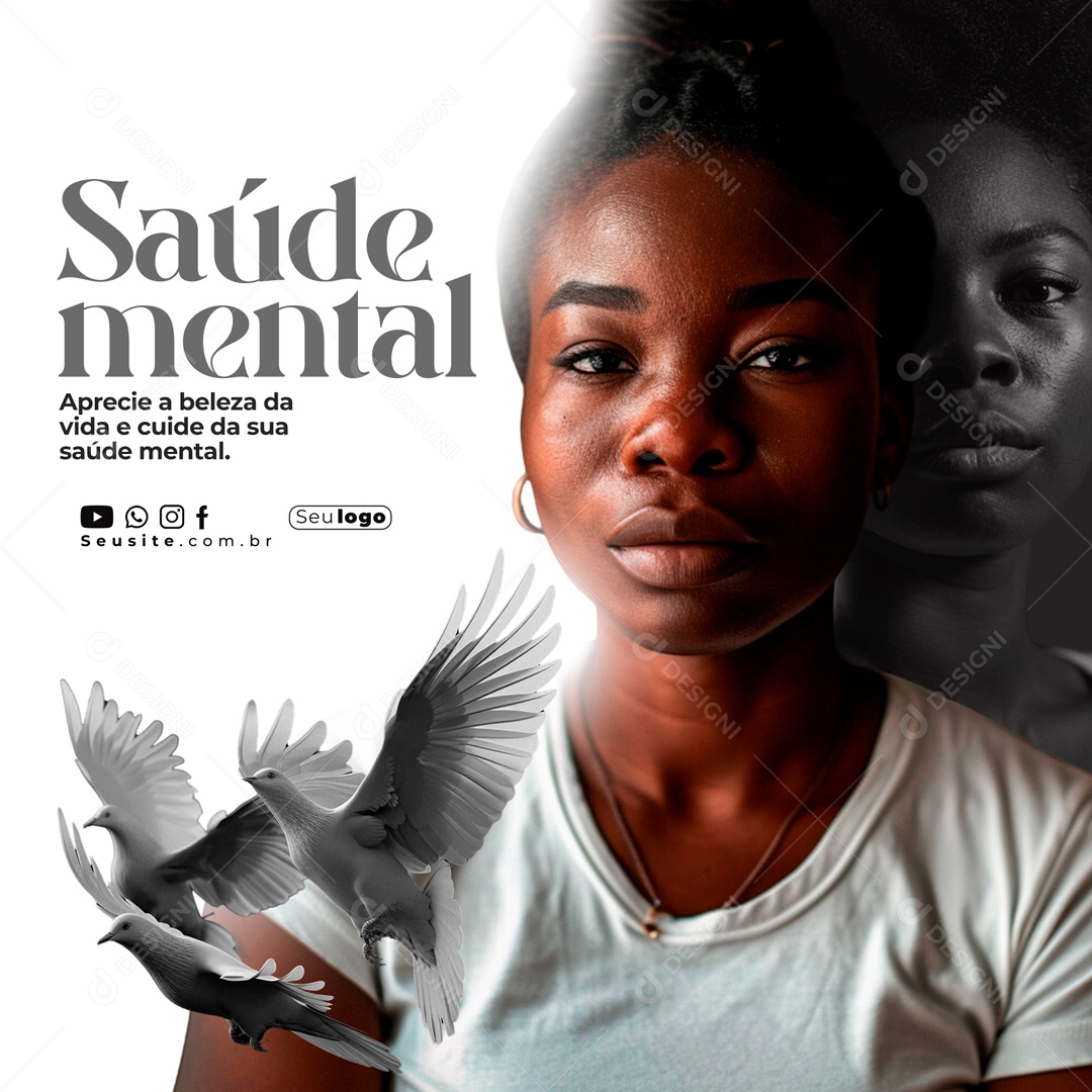 Janeiro Branco Aprecie a Beleza da Vida e Cuide da sua Saúde Mental Social Media PSD Editável