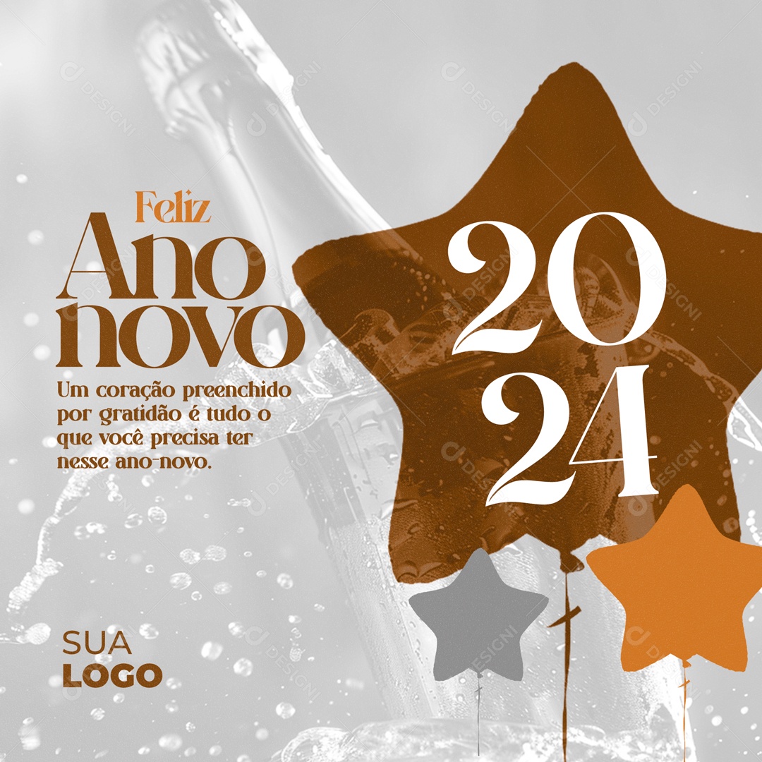 Feliz Ano Novo 2024 um Coração Preenchido por Gratidão Social Media PSD Editável