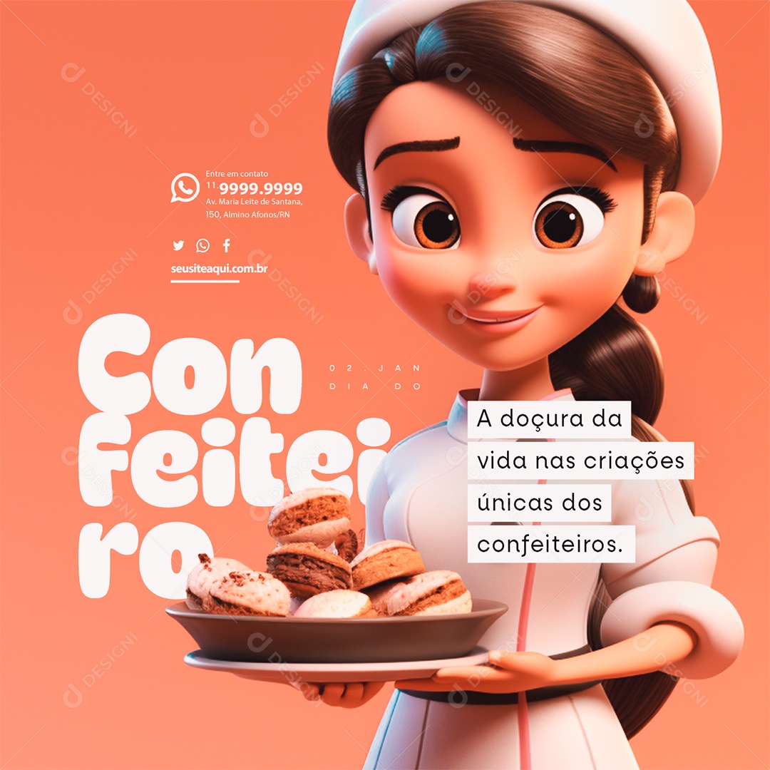 Dia do Confeiteiro A doçura da vida nas criações únicas dos confeiteiros Social Media PSD Editável