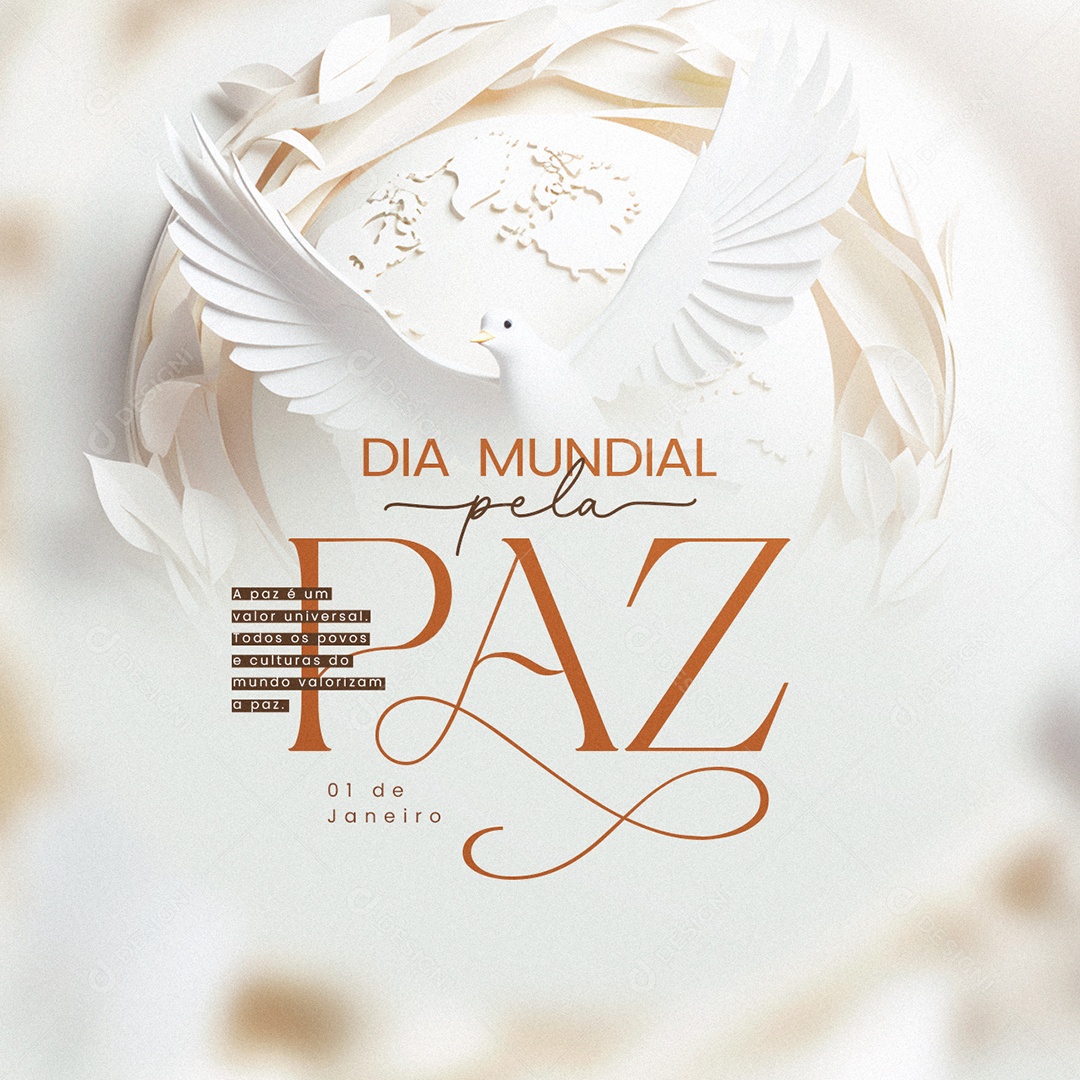 Dia Mundial da Paz 01 de Janeiro A paz é um valor universal Social Media PSD Editável