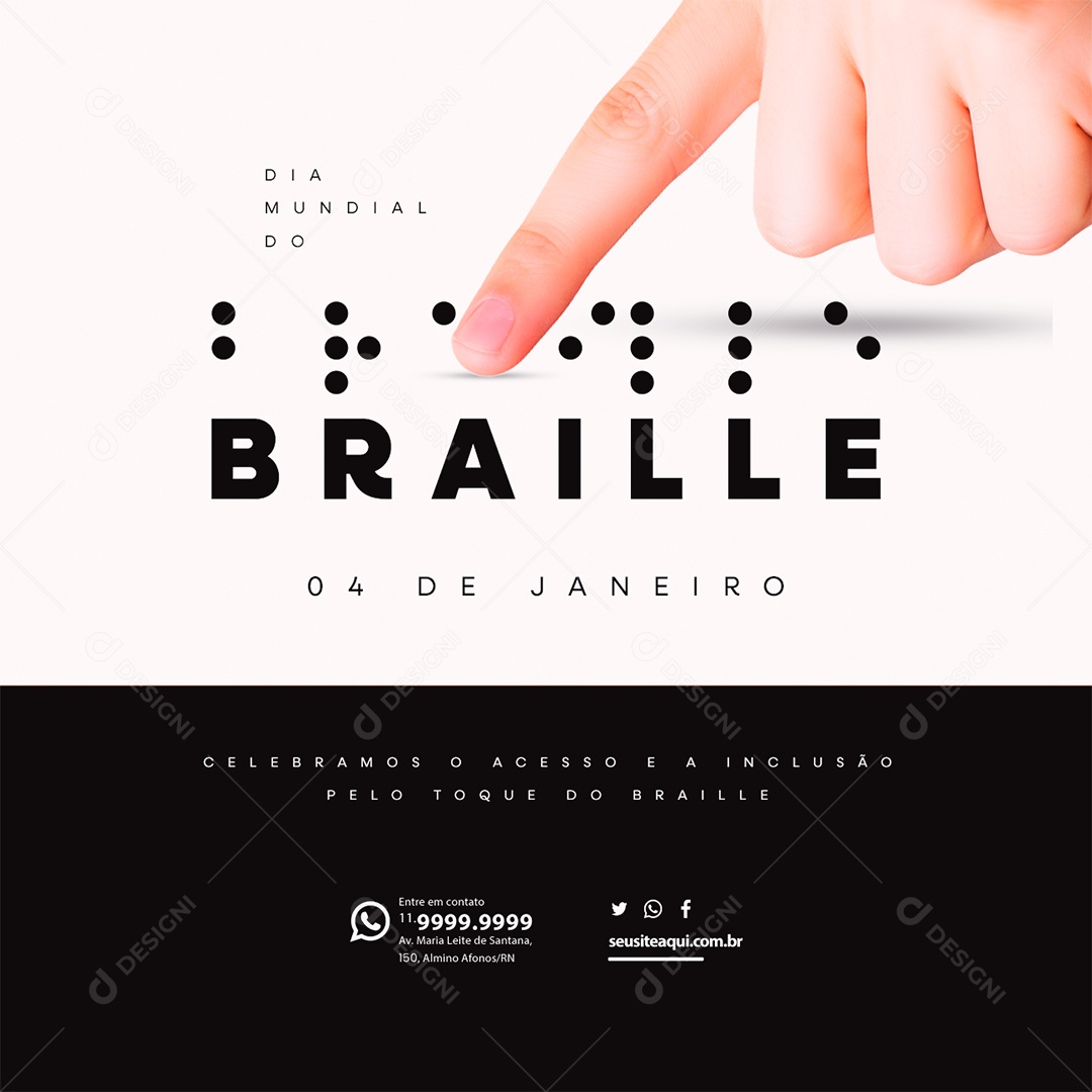 Dia Mundial do Braille Celebramos o Acesso e a Inclusão pelo Toque do Braille Social Media PSD Editável