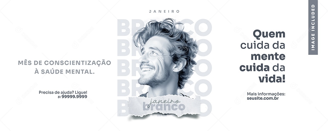 Banner Janeiro Branco Saúde Mental Social Media PSD Editável