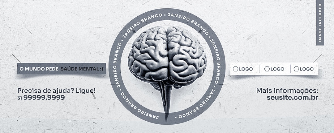 Social Media Banner O Mundo Pede Saúde Mental Janeiro Branco PSD Editável